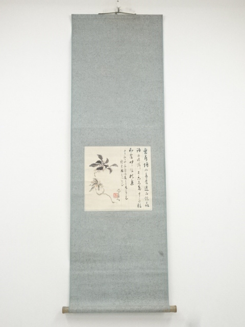 山田介堂筆　花図　肉筆紙本掛軸（保護箱）